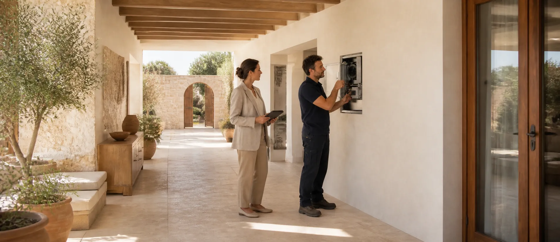 A tradesperson carrying out maintenance work in a home