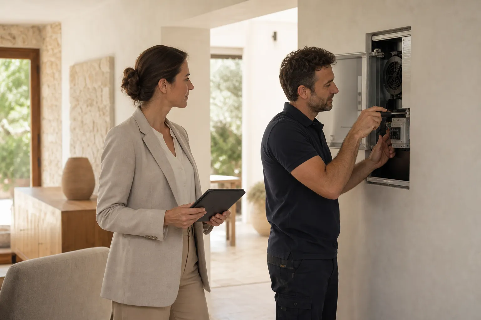 MELE speaking with a tradesperson at the property