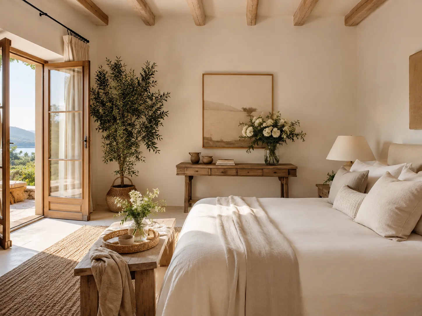 Vorbereitetes Schlafzimmer in einem Haus auf Mallorca