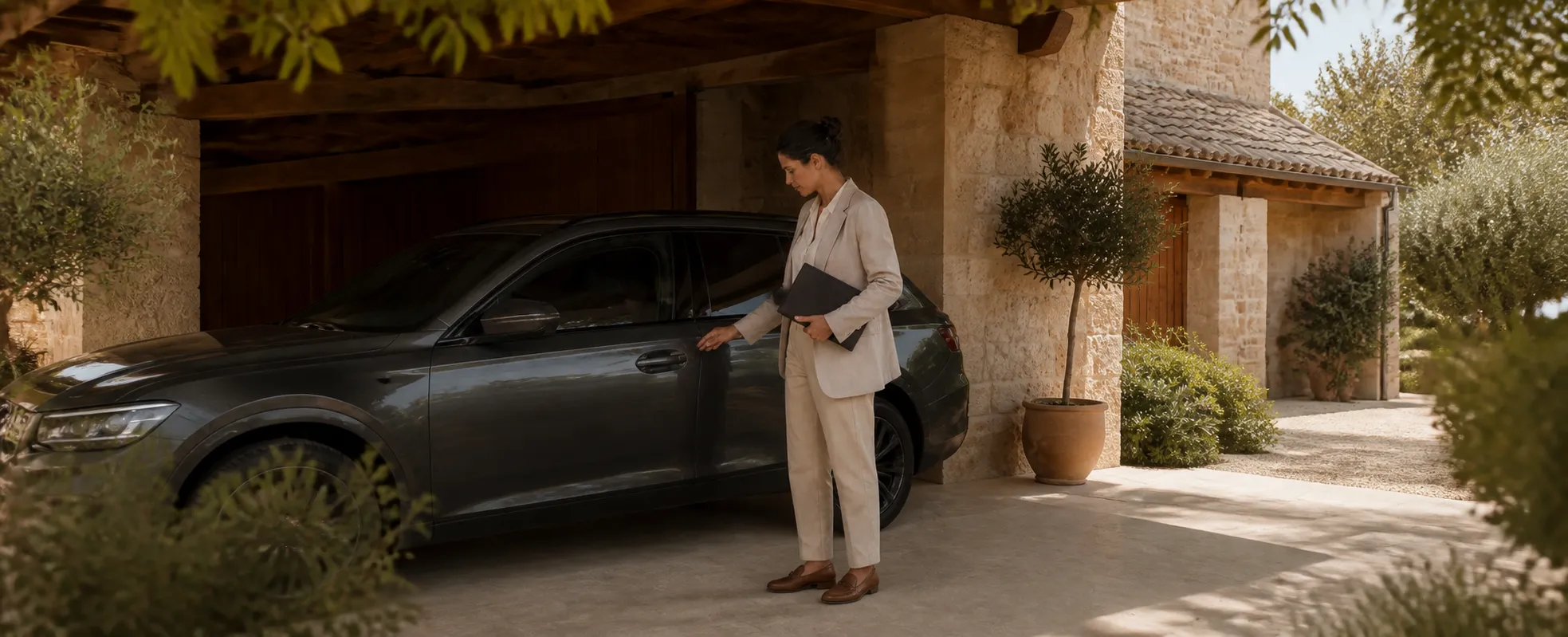 An owner’s vehicle being checked at the entrance to a Mallorcan finca